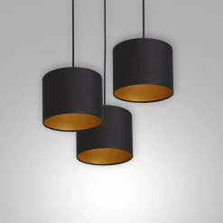 Hängelampe Schwarz Gold Stoff Metall 3-flammig blendarm