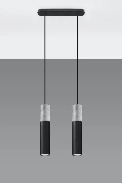 Hängelampe Schwarz Grau Metall Beton 2-flmg Esstisch