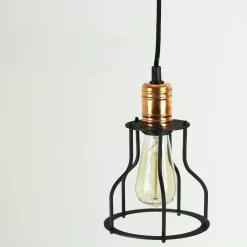 Hängelampe Schwarz Metall Ø 15 cm Draht Schirm E27