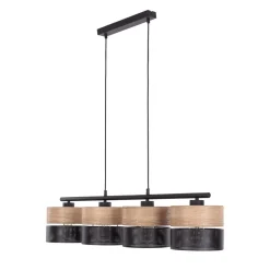 Hängelampe Schwarz Natur E27 4-flammig länglich B: 94 cm