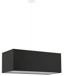 Hängelampe Schwarz Stoff Glas eckig B: 80 cm Modern