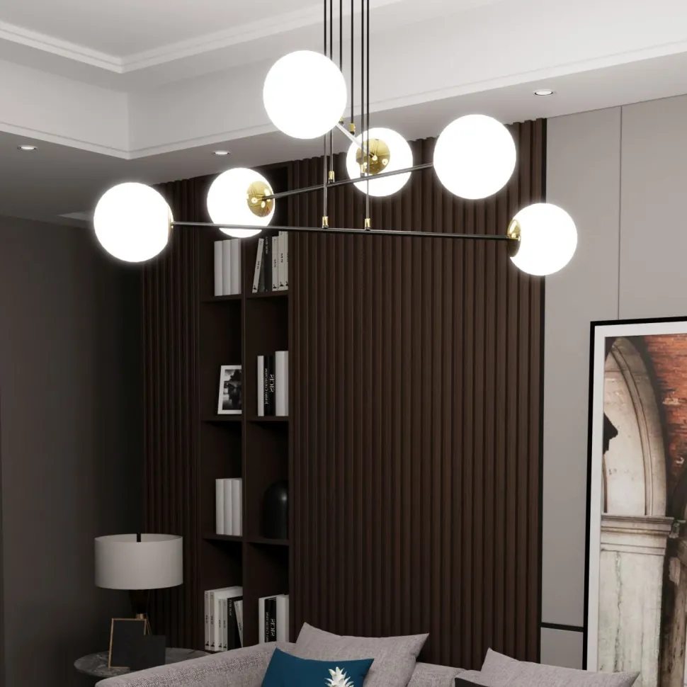 Hängelampe Schwarz verstellbar Glas 6x E27 Hängeleuchte