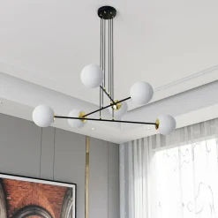 Hängelampe Schwarz verstellbar Glas 6x E27 Hängeleuchte