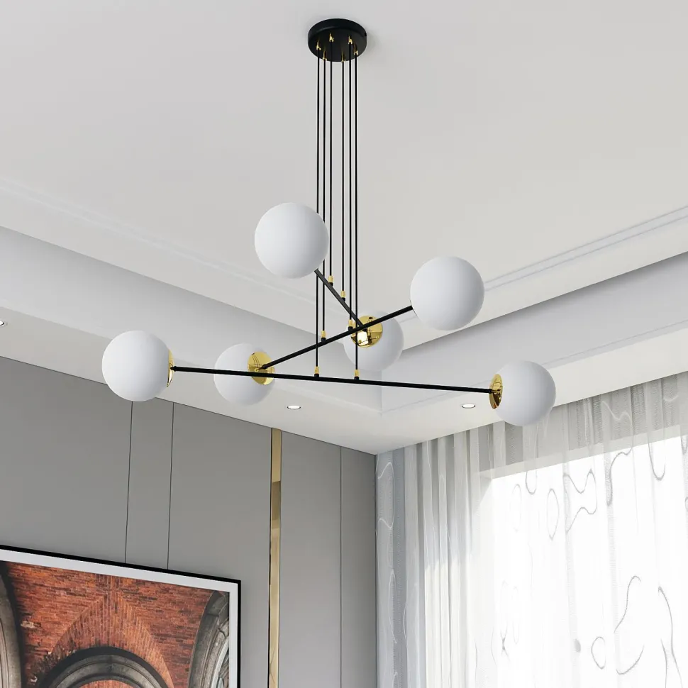 Hängelampe Schwarz verstellbar Glas 6x E27 Hängeleuchte