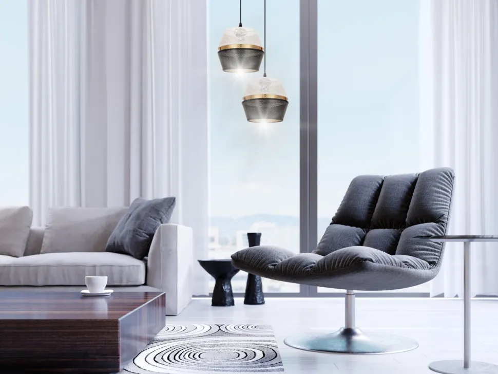 Hängelampe Schwarz Weiß Gold Metall 2-flmg B:40 cm E27