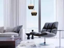 Hängelampe Schwarz Weiß Gold Metall 2-flmg B:40 cm E27