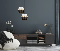 Hängelampe Schwarz Weiß Gold Metall 2-flmg B:40 cm E27