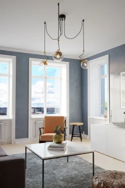 Hängelampe Spider H: max. 200 cm E27 Retro Metall Rauchglas