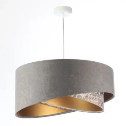 Hängelampe Stoff Ø 50 cm Velours Optik Grau Beige Gold E27