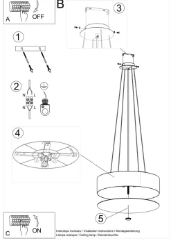 Hängelampe Stoff Glas Ø 50 cm rund Weiß 5x E27 ZIROLI