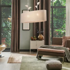 Hängelampe Stoff Metall B: 89 cm in Gold 2-flammig E27