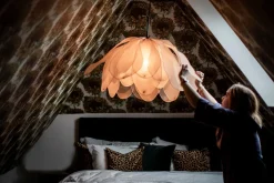 Hängelampe Stoff Metall E27 80 cm breit biegsam Natur