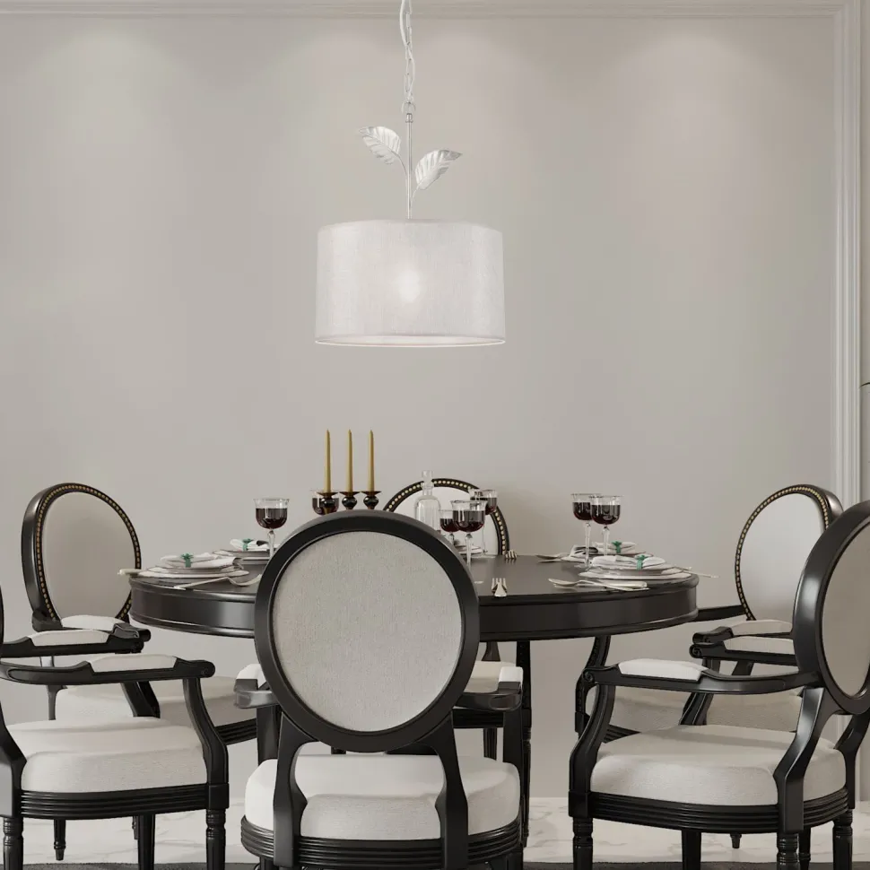 Hängelampe Stoff Metall in Silber E27 Ø 35 cm Landhaus