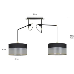 Hängelampe Stoff Metall Schwarz Silber Gold verstellbar