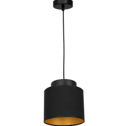 Hängelampe Stoff Schirm in Schwarz Gold E27