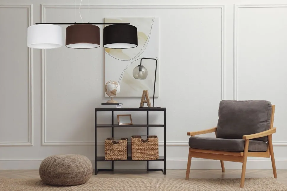 Hängelampe Stoff Weiß Braun Schwarz E27 100 cm lang