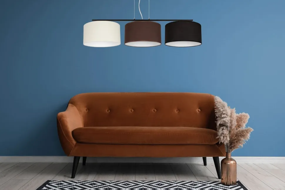 Hängelampe Stoff Weiß Braun Schwarz E27 100 cm lang