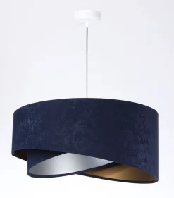 Hängelampe Stoffschirm rund D: 50 cm E27 Blau Gold Silber