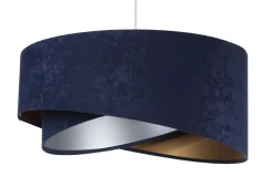 Hängelampe Stoffschirm rund D: 50 cm E27 Blau Gold Silber