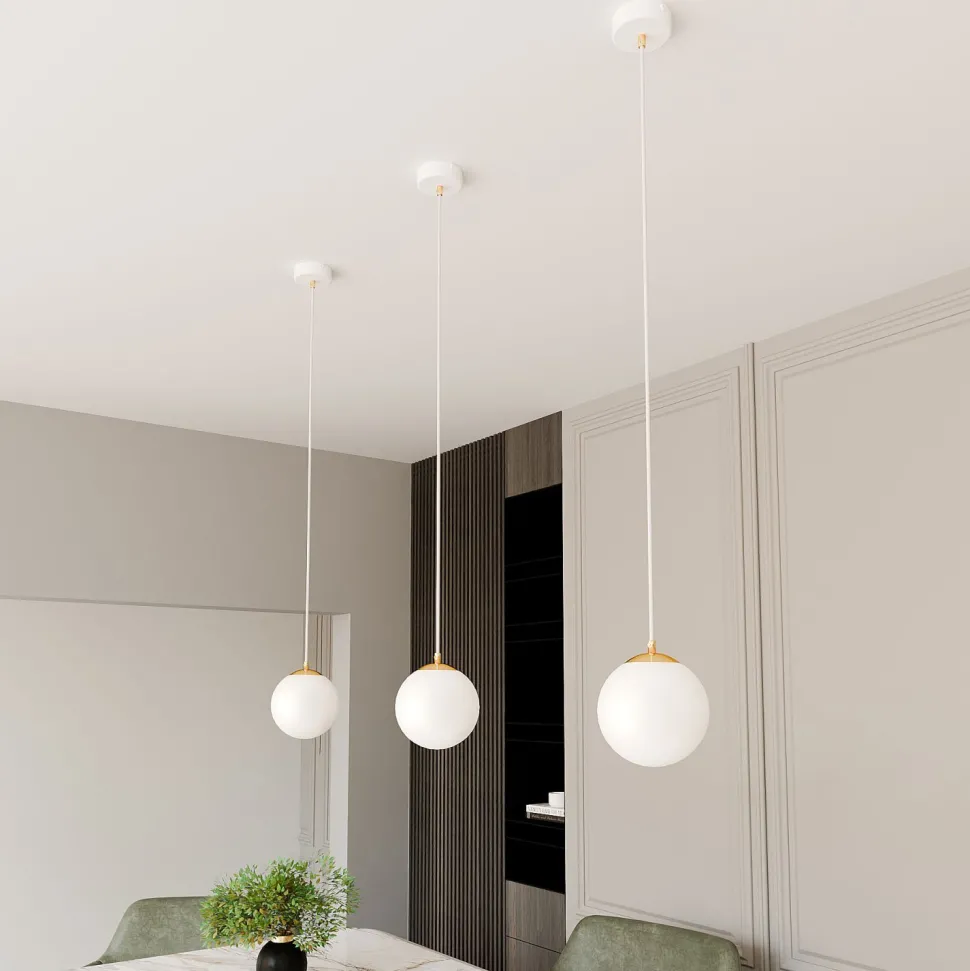 Hängelampe Weiß Gold E14 Glas Kugelschirm Ø 14 cm