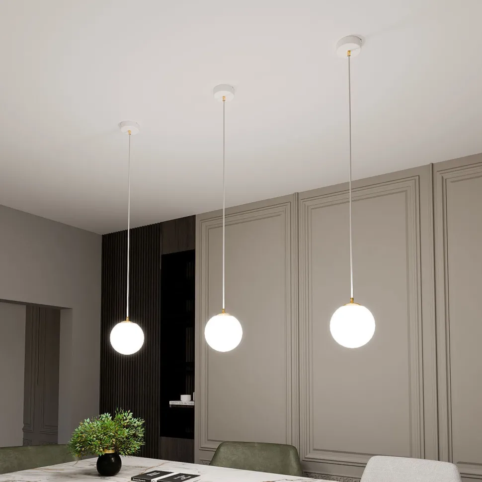 Hängelampe Weiß Gold E14 Glas Kugelschirm Ø 14 cm