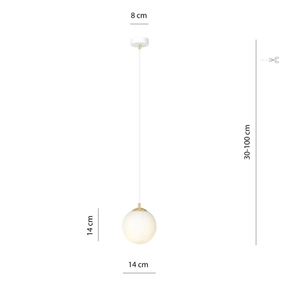 Hängelampe Weiß Gold E14 Glas Kugelschirm Ø 14 cm