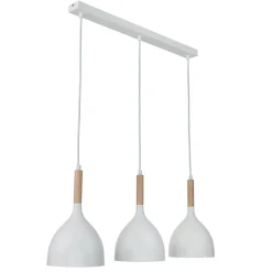 Hängelampe Weiß Metall Holz 3 flammig