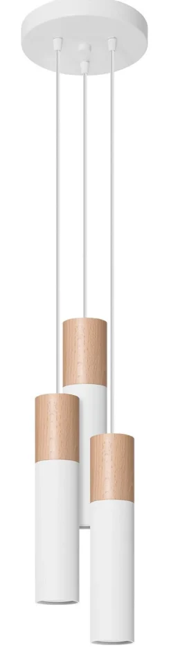 Hängelampe Weiß Natur 3-flammig GU10 Ø 20 cm Metall Holz