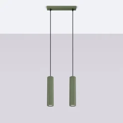 Hängeleuchte 30 cm breit 2-flammig GU10 Grün Modern aus Alu