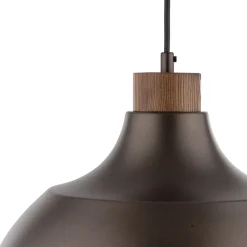 Hängeleuchte Braun Metall Holz D: 34 cm rund E27 Retro