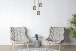 Hängeleuchte Champagner Metall Holz 3-flmg E27 Ø36 cm