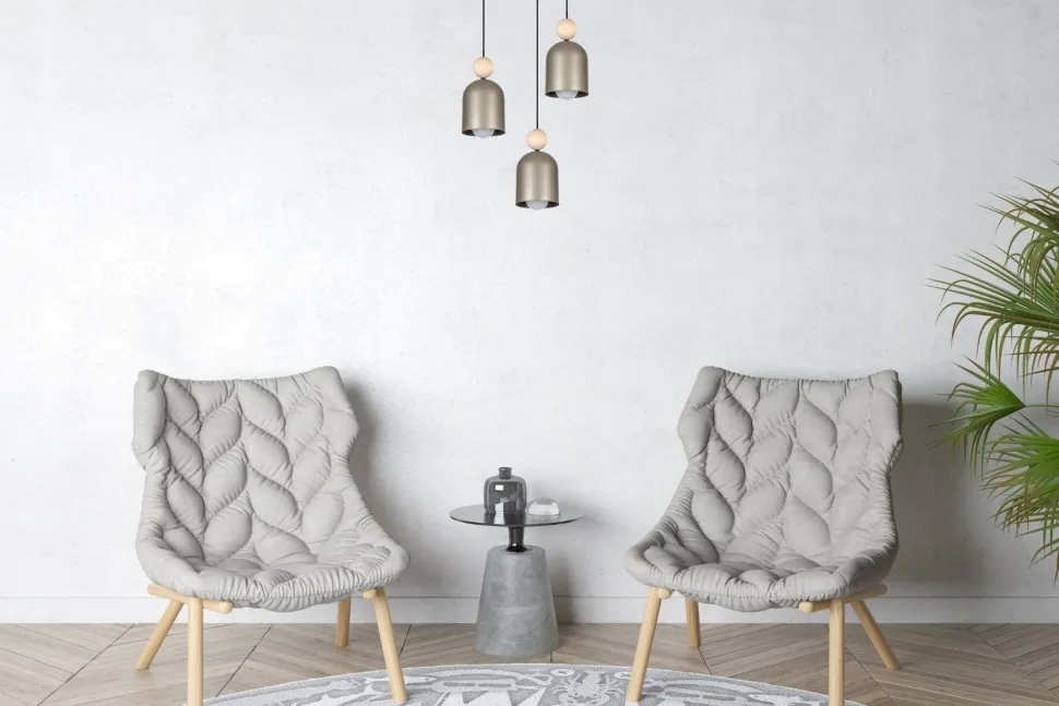 Hängeleuchte Champagner Metall Holz 3-flmg E27 Ø36 cm