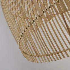 Hängeleuchte E27 Ø 60 cm Weiß Natur Holz Bambus Korb Boho