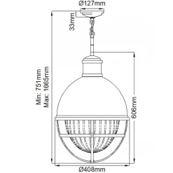 Hängeleuchte E27 D: 40,8 cm Metall Glas in Messing Weiß