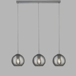 Hängeleuchte 3-flammig Chrom Rauchgrau E27 Glas Metall