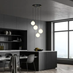 Hängeleuchte 4-flammig in Schwarz Weiß Gold