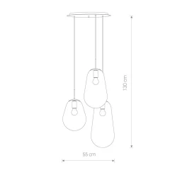 Hängeleuchte 3-flammig in Schwarz Transparent Messing