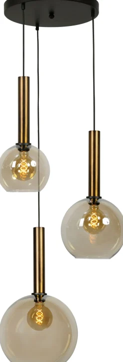 Hängeleuchte 3-flammig Rauchglas Metall Schwarz Messing