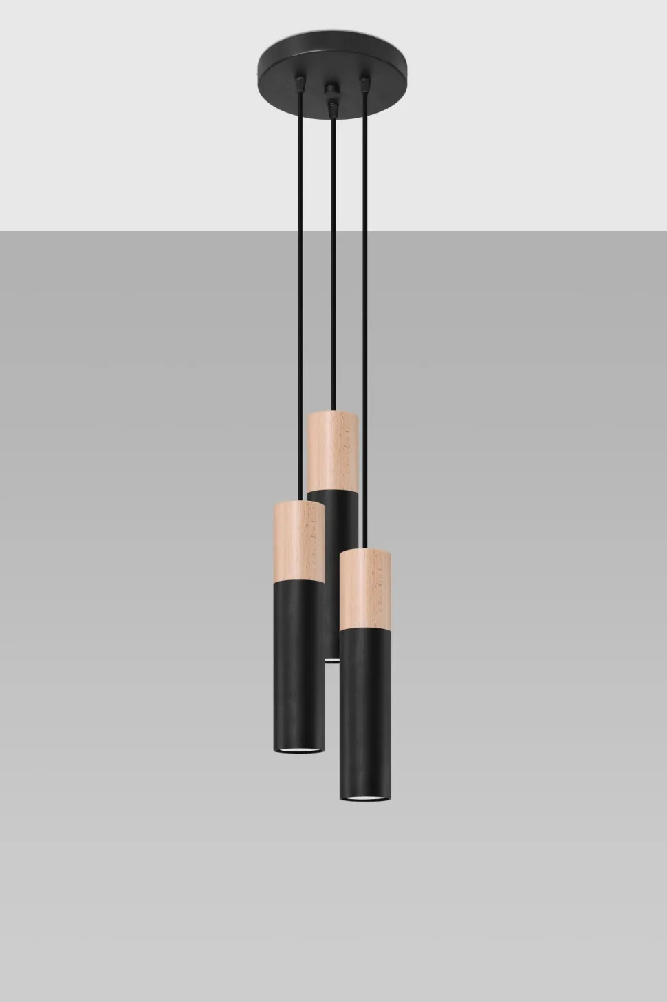 Hängeleuchte 3-flammig Schwarz Natur verstellbar