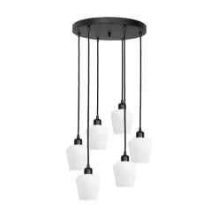 Hängeleuchte Glas Messing Eisen 48,5 cm 6x E27 Weiß Schwarz