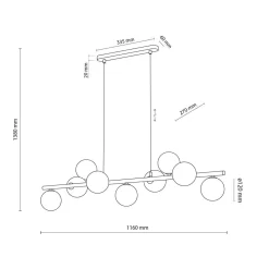 Hängeleuchte Glas Metall L: 116 cm Braun Bernstein 9x G9