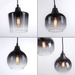 Hängeleuchte Glas Metall Rauchgrau Schwarz E14 B:38 cm