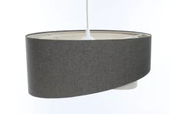 Hängeleuchte Grau Creme E27 rund D: 45 cm Stoffschirm