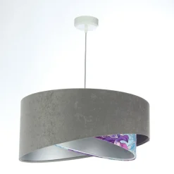 Hängeleuchte Grau Lila Silber Ø 50 cm Velours Optik Stoff