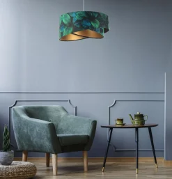 Hängeleuchte Grün Gold E27 Ø 50 cm Tropical Print Stoff