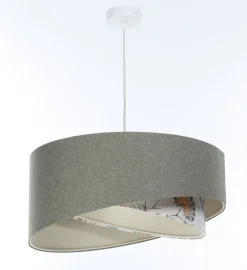 Hängeleuchte Grün Weiß Floral E27 rund D: 60 cm Stoffschirm