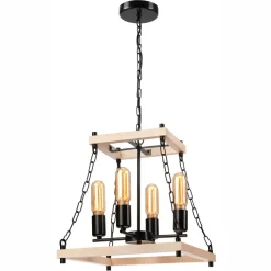 Hängeleuchte Holz Metall B: 37 cm Rustikal 4-flammig E27
