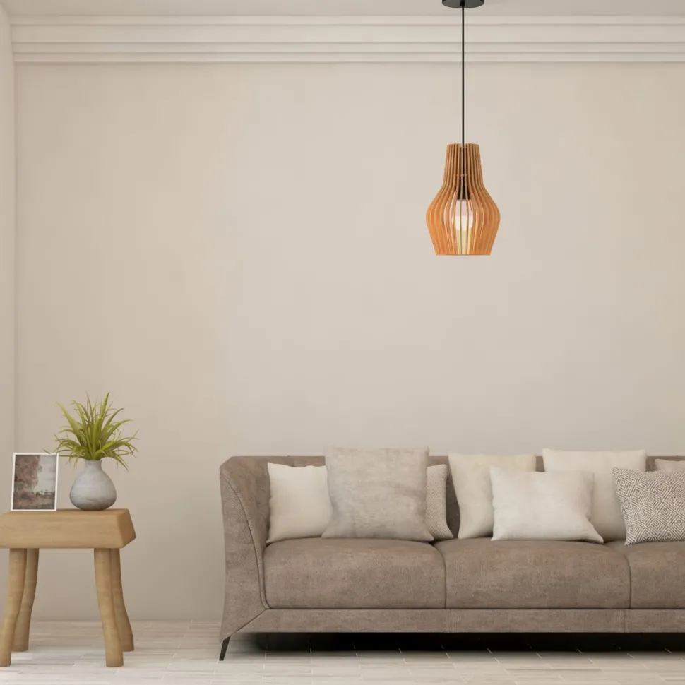 Hängeleuchte Holz Metall E27 Ø 30 cm H: max. 347,5 cm