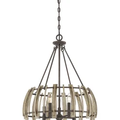 Hängeleuchte Holz Metall in Natur Schwarz antik Ø52cm