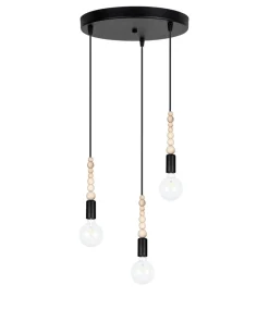 Hängeleuchte Holz Metall Schwarz E27 3-flammig wohnlich